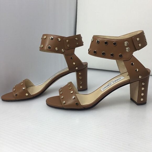 Jimmy Choo Brown Veto Studded Leather Sandals (B1) - Picture 1 of 8